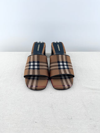 Burberry check block heel slide sandals, 39.5