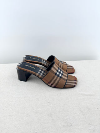 Burberry check block heel slide sandals, 39.5
