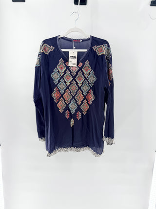 Johny Was embroidered rayon top long sleeve, L