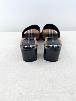 Burberry check block heel slide sandals, 39.5