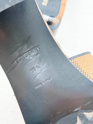 Burberry check block heel slide sandals, 39.5