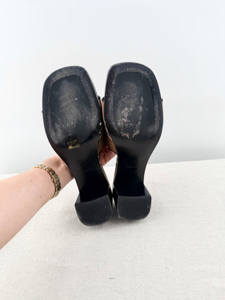 Burberry check block heel slide sandals, 39.5
