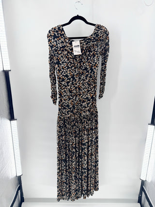 FARM Rio Tiny Flowers Long Sleeve Off Shoulder Maxi Dress Black Women's Small