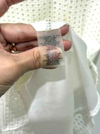 Elie Tahari 100% Cotton Ophelia Sleeveless Lined Lace Dress White Women's Size 8