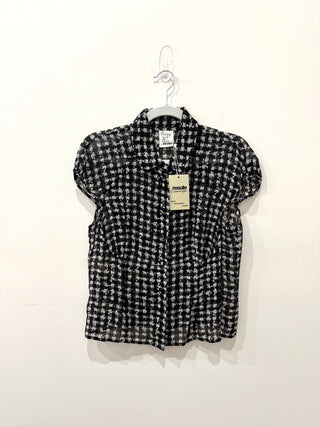 Cheap and Chic By Moschino Woven Printed Sheer Button Front Blouse Black Womens M