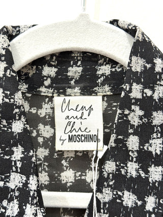 Cheap and Chic By Moschino Woven Printed Sheer Button Front Blouse Black Womens M