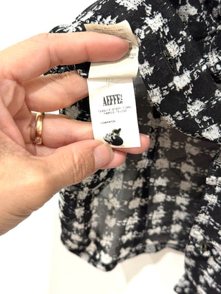 Cheap and Chic By Moschino Woven Printed Sheer Button Front Blouse Black Womens M