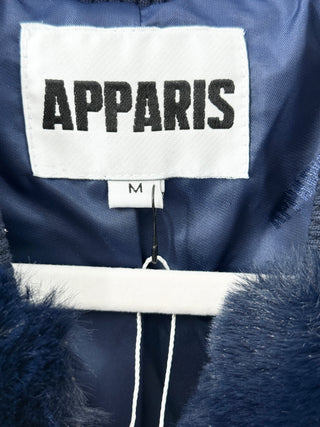 Apparis Jem Faux Fur Bomber Jacket Navy Blue with Neon Orange Womens Medium