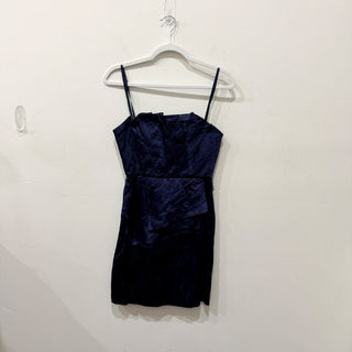 BCBGMaxazria Pleated Faux Wrap Silk Strapless Mini Dress Navy Blue Womens Size 2