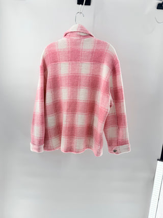 Local Heroes Twiggy Plaid Long Sleeve Shirt Jacket Pink White Women's Size XS