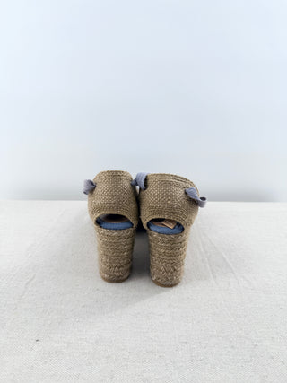 Castaner Carina Denim Espadrille Wrap Strap Wedges Sandals Blue Women's Size 10