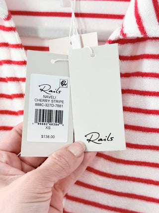 NWT Rails Naveli Short Sleeve Collared Court Polo Shirt Cherry Stripe Women's XS