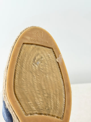 Castaner Carina Denim Espadrille Wrap Strap Wedges Sandals Blue Women's Size 10