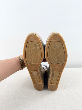 Castaner Carina Denim Espadrille Wrap Strap Wedges Sandals Blue Women's Size 10