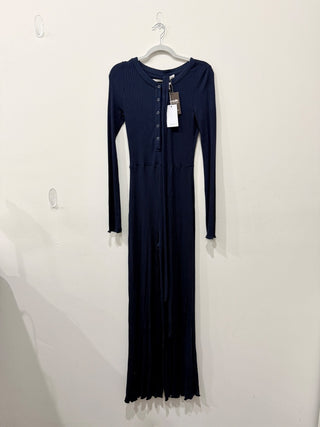 NWT Lovers & Friends Long Sleeve Henley Ribbed Wide Leg Jumpsuit Navy Women's S