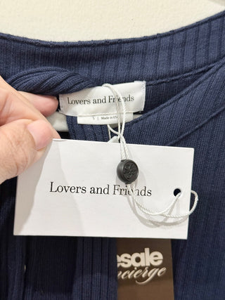 NWT Lovers & Friends Long Sleeve Henley Ribbed Wide Leg Jumpsuit Navy Women's S