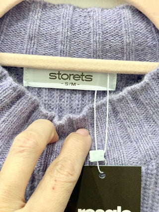 Storets Dropped Shoulder Ribbed Mock Neck Cropped Sweater Lavender Women's S/M