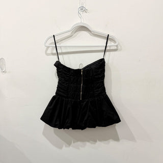 NWT Dissh Peggy Cotton Gathered Peplum Bubble Hem Strapless Top Black Women's 4