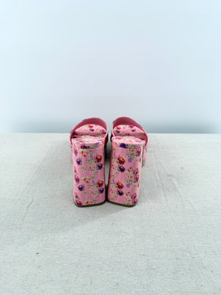 Larroudé x LoveShackFancy Dolly Heeled Platform Sandals Pink Floral Womens EU 38