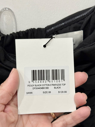 NWT Dissh Peggy Cotton Gathered Peplum Bubble Hem Strapless Top Black Women's 4