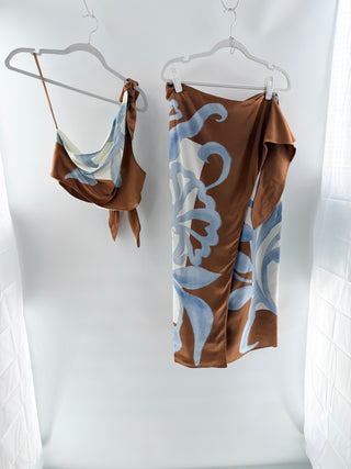 Sir Floral satin asymmetric matching set, 2