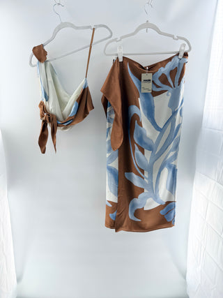 Sir Floral satin asymmetric matching set, 2