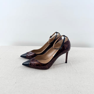 Aquazzura Pino Turtle Patent 85MM Stilettos Heel Pumps Tortoise Shell Black 37.5