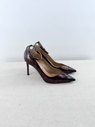 Aquazzura Pino Turtle Patent 85MM Stilettos Heel Pumps Tortoise Shell Black 37.5