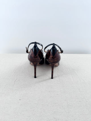 Aquazzura Pino Turtle Patent 85MM Stilettos Heel Pumps Tortoise Shell Black 37.5
