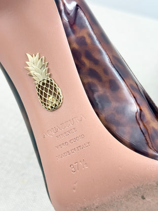 Aquazzura Pino Turtle Patent 85MM Stilettos Heel Pumps Tortoise Shell Black 37.5