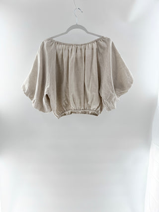 Dissh Beige linen puff sleeve crop top, US 4