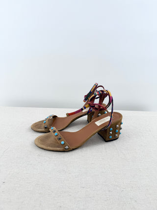 Valentino suede studded block heel sandals, 38