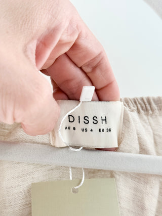 Dissh Beige linen puff sleeve crop top, US 4
