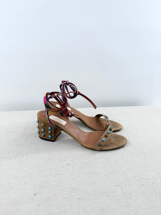 Valentino suede studded block heel sandals, 38
