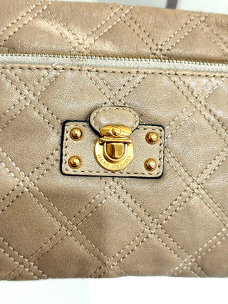 Marc Jacobs Quilted Calfskin Leather Wristlet Bag Beige Women's Compact