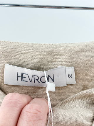 Hevron Beige linen wrap mini skirt featuring a draped front, 2