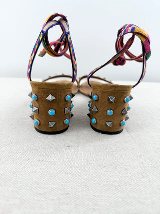 Valentino suede studded block heel sandals, 38