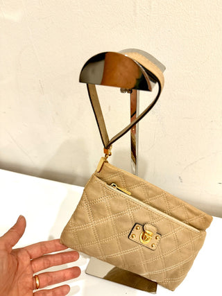 Marc Jacobs Quilted Calfskin Leather Wristlet Bag Beige Women's Compact