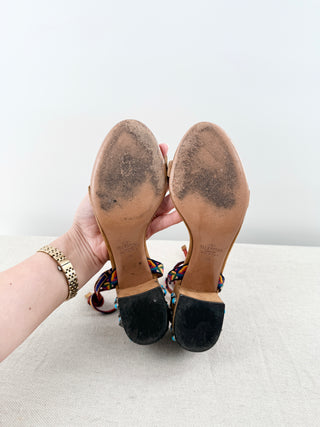 Valentino suede studded block heel sandals, 38