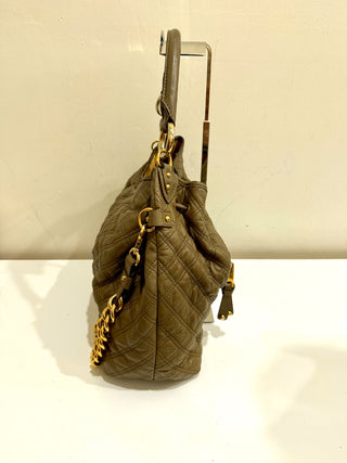 Marc Jacobs Quilted Leather Chain Stam Hobo Bag Olive Taupe Women's