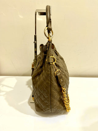 Marc Jacobs Quilted Leather Chain Stam Hobo Bag Olive Taupe Women's