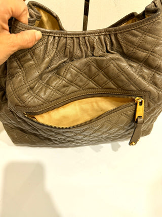 Marc Jacobs Quilted Leather Chain Stam Hobo Bag Olive Taupe Women's