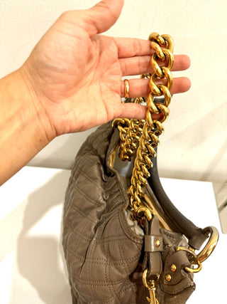 Marc Jacobs Quilted Leather Chain Stam Hobo Bag Olive Taupe Women's