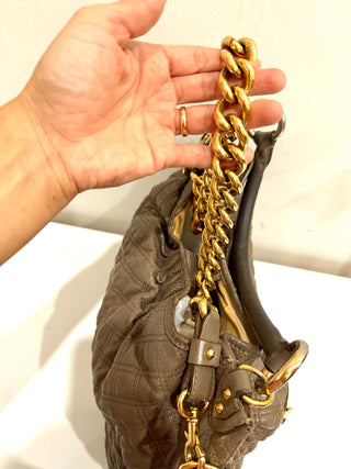 Marc Jacobs Quilted Leather Chain Stam Hobo Bag Olive Taupe Women's