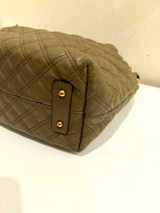 Marc Jacobs Quilted Leather Chain Stam Hobo Bag Olive Taupe Women's