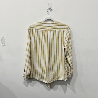 Rag & Bone Felix Silk Tie Hem Popover Blouse Striped Cream Yellow Women's Size S
