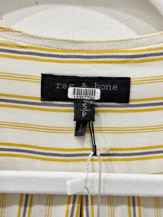 Rag & Bone Felix Silk Tie Hem Popover Blouse Striped Cream Yellow Women's Size S