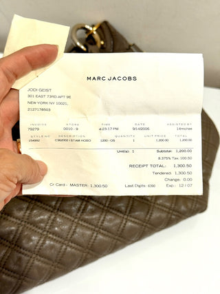 Marc Jacobs Quilted Leather Chain Stam Hobo Bag Olive Taupe Women's