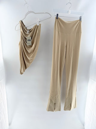 Norma Kamali Beige asymmetric top pants set, XS/S