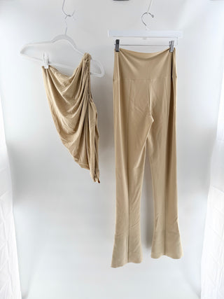 Norma Kamali Beige asymmetric top pants set, XS/S